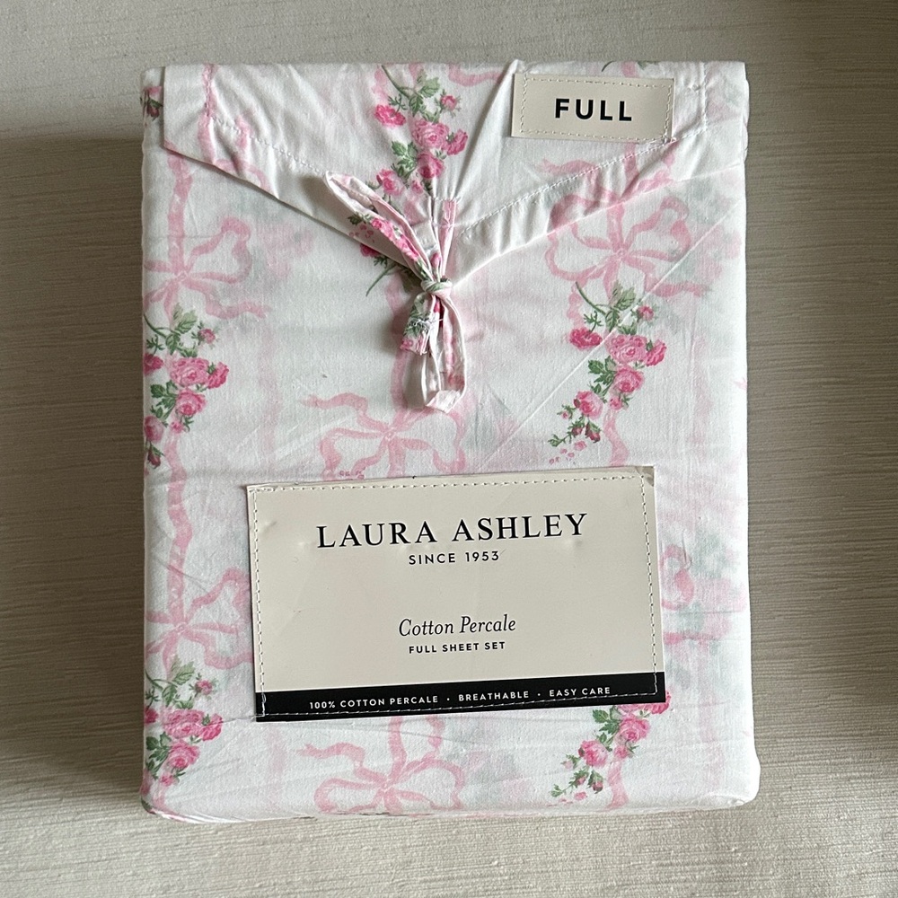 Laura Ashley Pink and White Floral Cotton Sheet Set